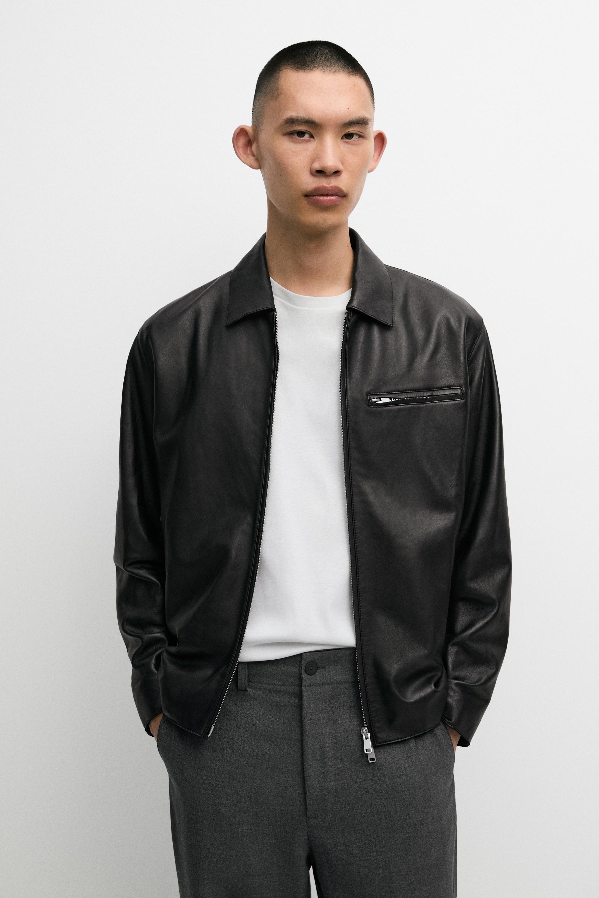 Nappa leather jacket with pocket detail